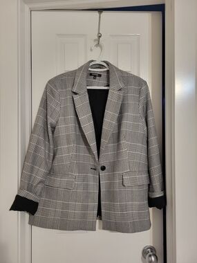 George Black and White Glen Plaid Women Blazer Size M